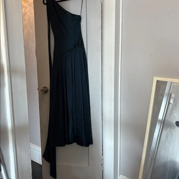 BHLDN one shoulder scarf neck asymmetrical maxi dress dark green size XS - Picture 7 of 10